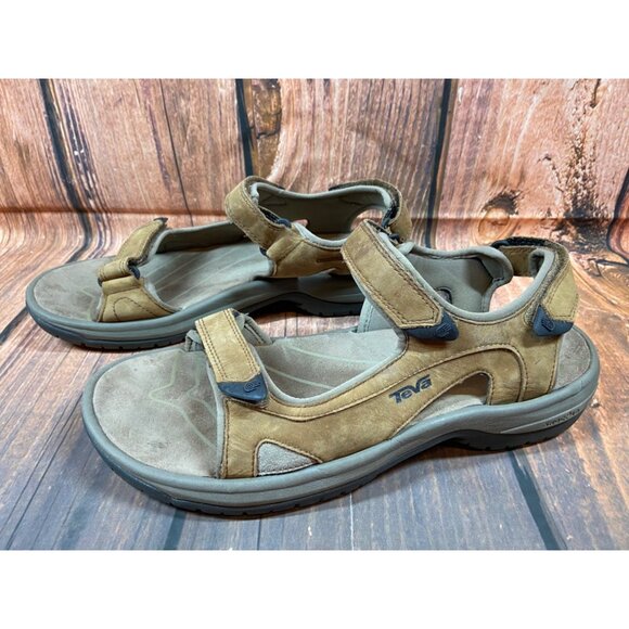 TEVA Langdon River Brown Leather Waterproof Sport Sandals 1002263 Mens 11 (5n7) - Picture 1 of 10